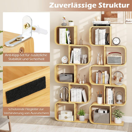 S-Shaped Bamboo Bookshelf with 5 Tiers for Home Office