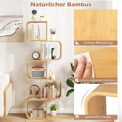 S-Shaped Bamboo Bookshelf with 5 Tiers for Home Office