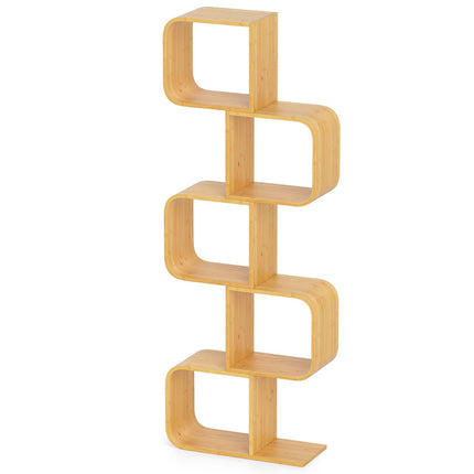 S-Shaped Bamboo Bookshelf with 5 Tiers for Home Office