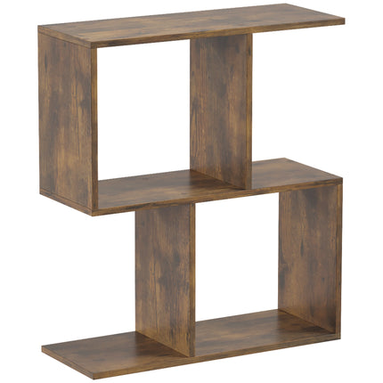 S-Shaped Side Table with 3 Tiers and 4 Compartments, Rustic Brown, Narrow