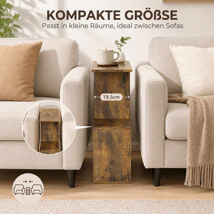 S-Shaped Side Table with 3 Tiers and 4 Compartments, Rustic Brown, Narrow