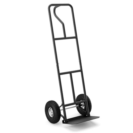 Sack truck with P-handle forklift truck with high backrest folding loading area & rubber wheels black