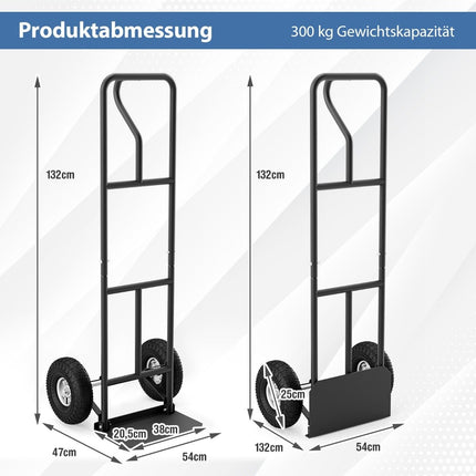 Sack truck with P-handle forklift truck with high backrest folding loading area & rubber wheels black