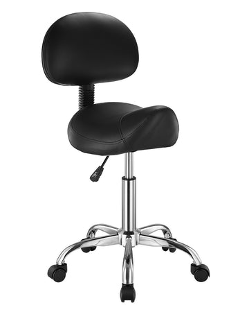 Saddle Stool with Backrest and Wheels, 450 Lb, Black