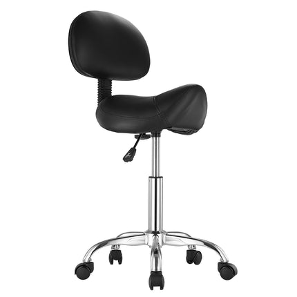 Saddle Stool with Backrest and Wheels, 450 Lb, Black