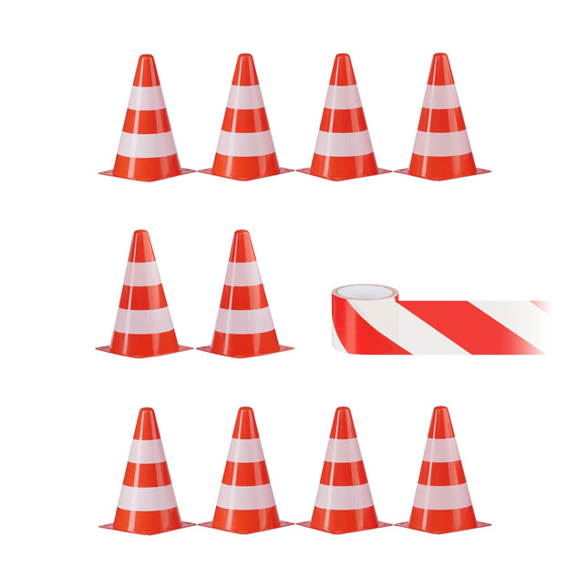 Safety Cones Set of 10 with Barrier Tape & Bag
