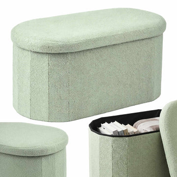 Sage Teddy Fabric Storage Bench – Oval Upholstered Seat
