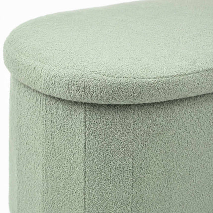 Sage Teddy Fabric Storage Bench – Oval Upholstered Seat