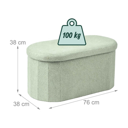 Sage Teddy Fabric Storage Bench – Oval Upholstered Seat