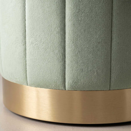 Sage Velvet Storage Stool with Gold Metal Base
