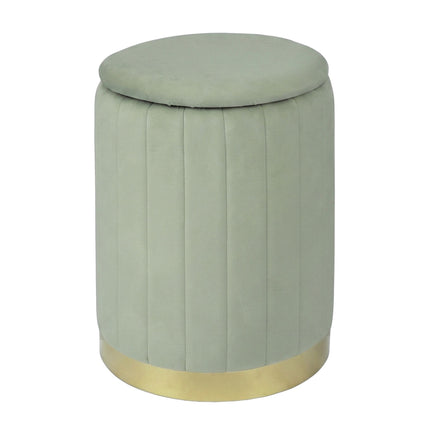 Sage Velvet Storage Stool with Gold Metal Base
