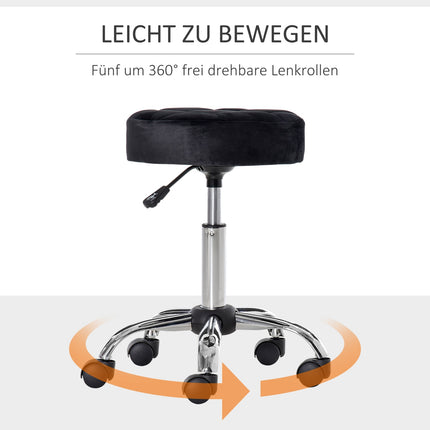 Black Velvet Salon Chair - Adjustable swivel with wheels