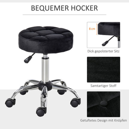 Black Velvet Salon Chair - Adjustable swivel with wheels