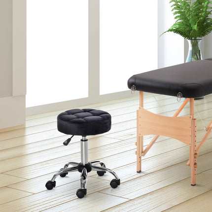 Black Velvet Salon Chair - Adjustable swivel with wheels