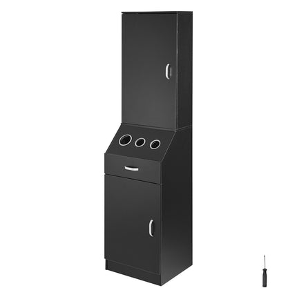 Salon Storage Cabinet, 3 Dryer Holders, Drawer, Black
