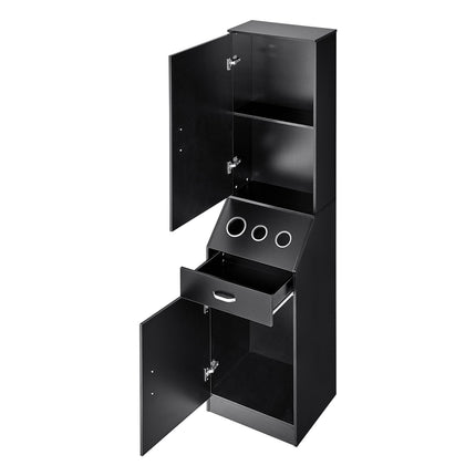 Salon Storage Cabinet, 3 Dryer Holders, Drawer, Black