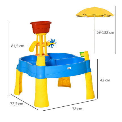 Sand & water play table for children, 25 pcs, parasol included