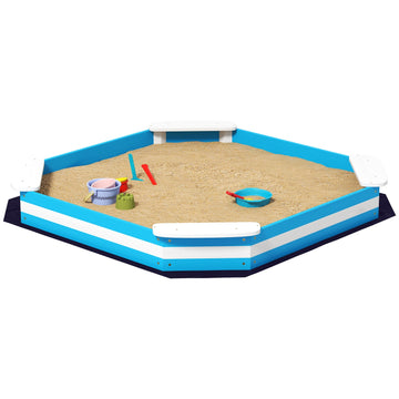 Wooden sandbox with bench & floor cover, 133x108 cm