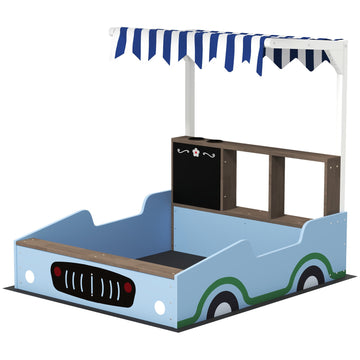 Wooden sandbox with roof and bench for children, 90x108 cm