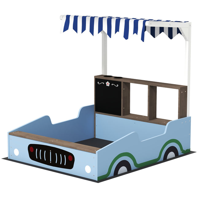 Wooden sandbox with roof and bench for children, 90x108 cm