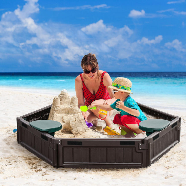 Children's sandbox with seats - HDPE, brown, Ø120x21cm