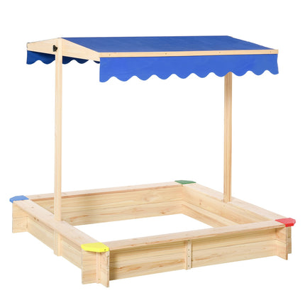 Children's sandbox in natural fir wood with crank roof, 120x120cm
