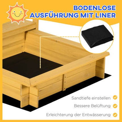 Wooden sandbox playhouse with roof, wheels, for 3-8 years