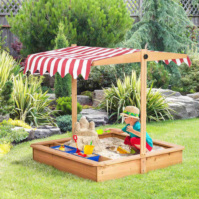 Wooden sandbox with lid and roof for children aged 3-7