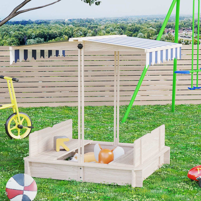 Wooden sandbox with adjustable roof for children aged 3-7