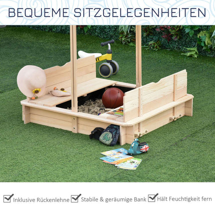 Wooden sandbox with adjustable roof for children aged 3-7