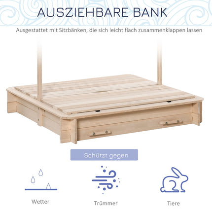 Wooden sandbox with adjustable roof for children aged 3-7