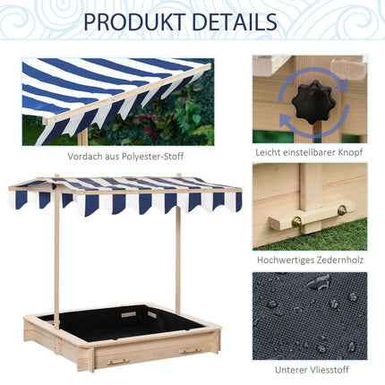 Wooden sandbox with adjustable roof for children aged 3-7