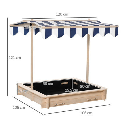 Wooden sandbox with adjustable roof for children aged 3-7