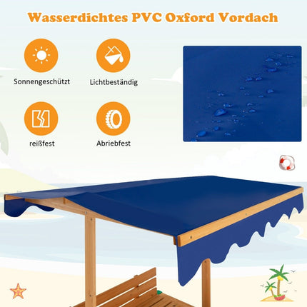 Sandpit with roof 120 x 120 cm sandpit made of cedar wood sandbox large with 2 convertible benches natural