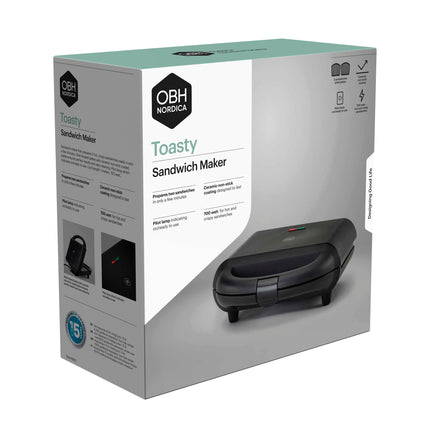 Sandwich Grill, Ceramic Plates, 2-Slice, 700W, Black