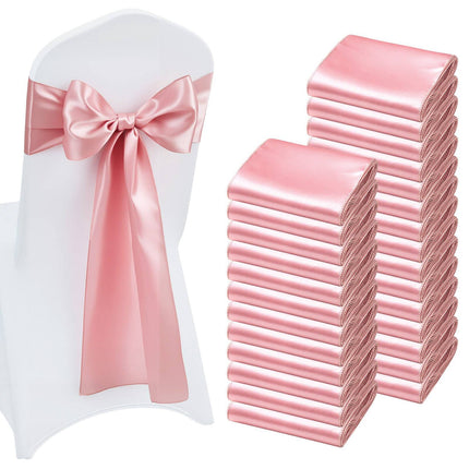 Satin Chair Sashes, 100 Pack, Rose Gold, 7 x 108 Inch
