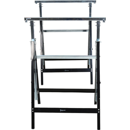 Adjustable black metal saw, foldable, supports 200 kg