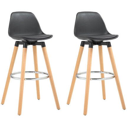 Scandinavian Bar Stools Set of 2, Wood Frame, Black