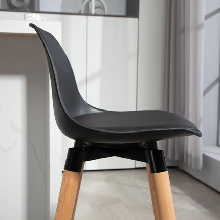 Scandinavian Bar Stools Set of 2, Wood Frame, Black