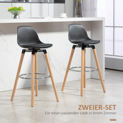 Scandinavian Bar Stools Set of 2, Wood Frame, Black