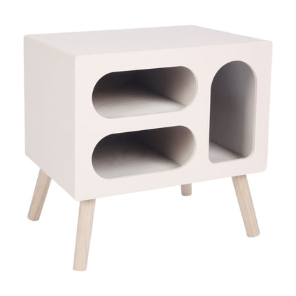 Scandinavian Bedside Table, White Pine, 3 Oval Shelves