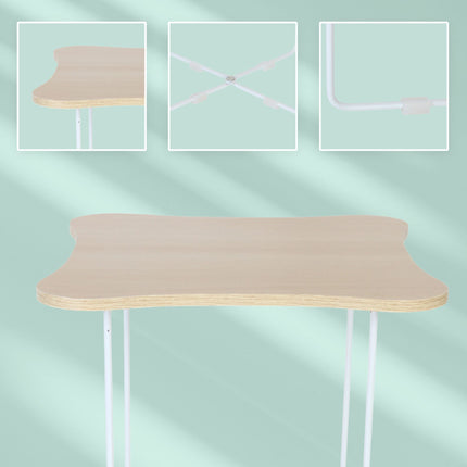 Scandinavian Side Table, Light Wood & White Metal