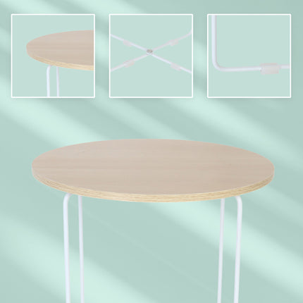 Scandinavian Side Table, Light Wood & White Metal