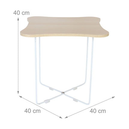 Scandinavian Side Table, Light Wood & White Metal