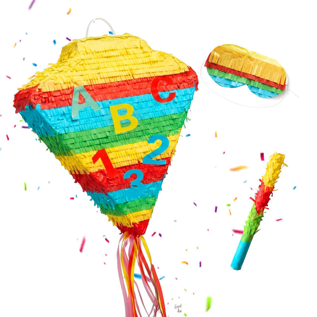 School Cone Piñata Set – Stick and Blindfold Included