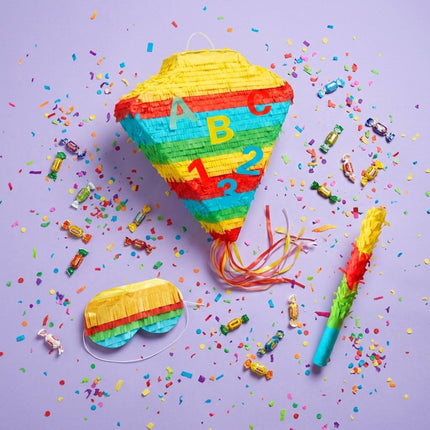 School Cone Piñata Set – Stick and Blindfold Included