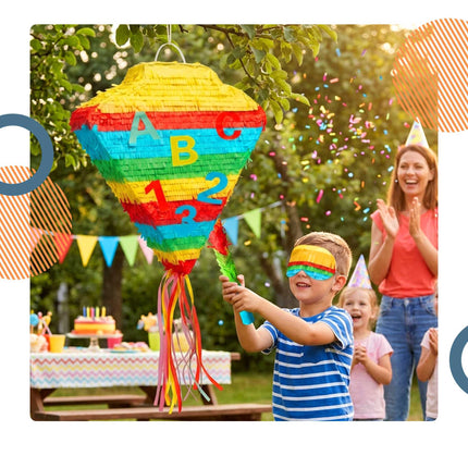 School Cone Piñata Set – Stick and Blindfold Included