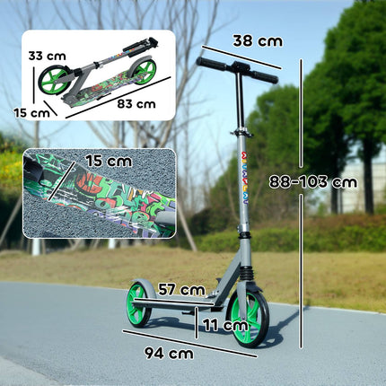 Children's foldable kick scooter, adjustable height, green