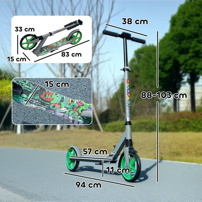 Children's foldable kick scooter, adjustable height, green