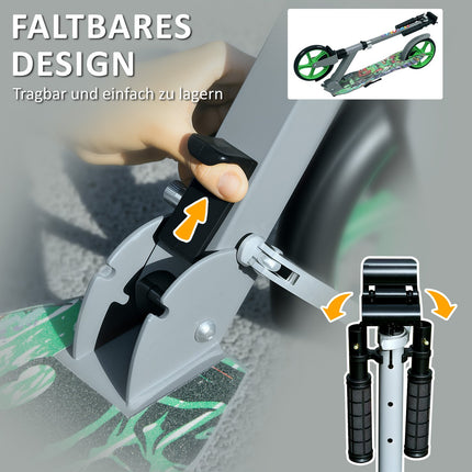 Children's foldable kick scooter, adjustable height, green